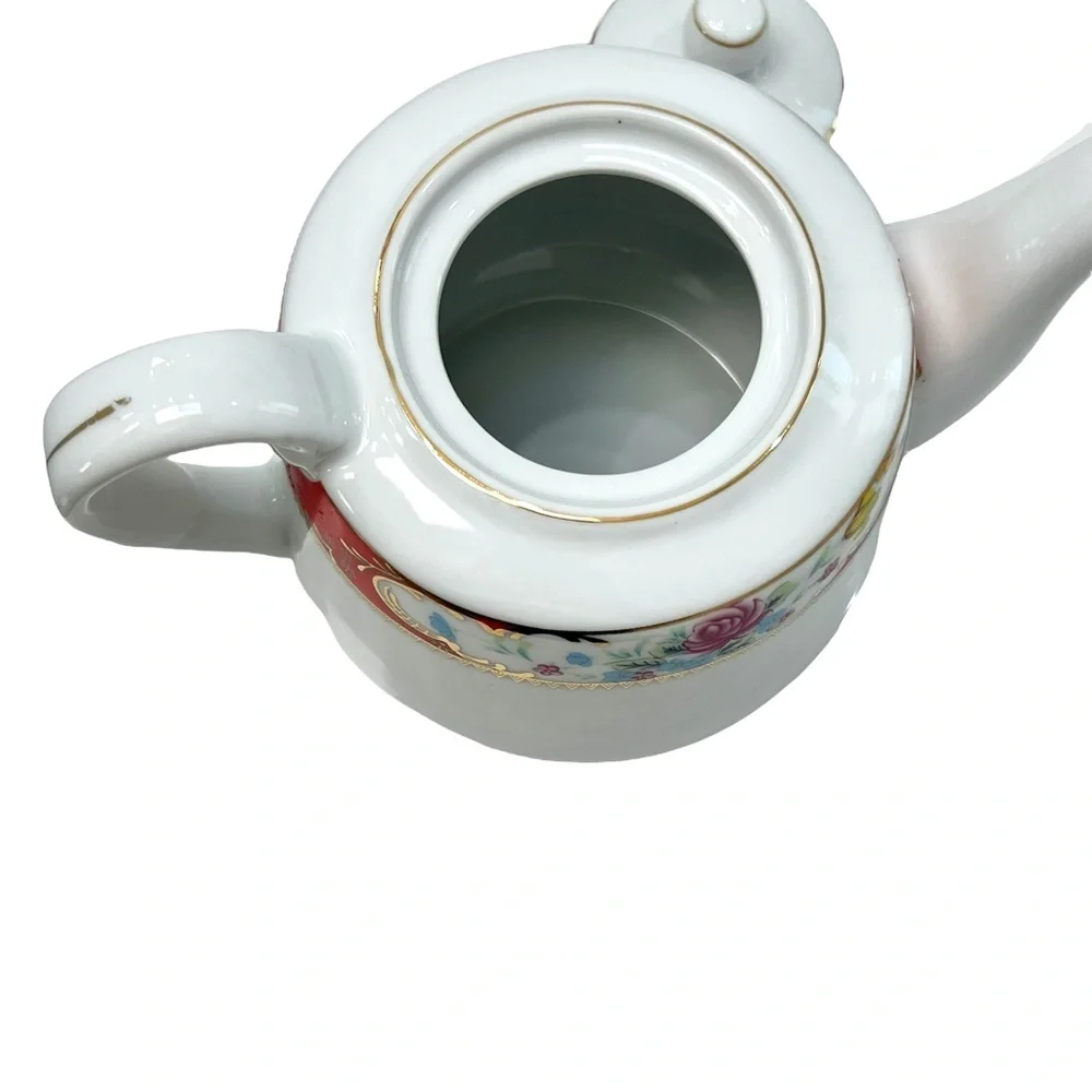 TIGER YEDI WHITE PORCELAIN RED/ORANGE FLORAL TEAPOT